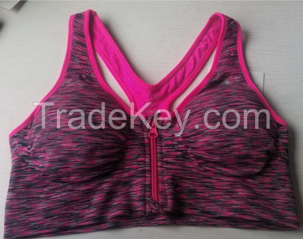 Space dyed zip front seamless wireless high impact support  padded sports bra