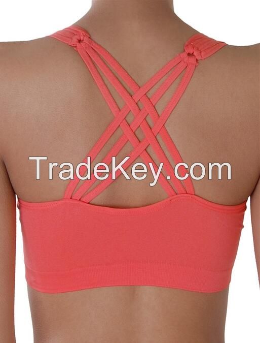 Women's low impact seamless criss cross caged back sports bra with removable padding