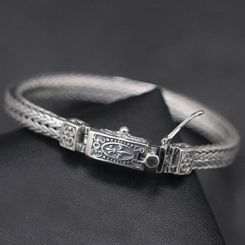 Men's Sterling Silver Fleur Wheat Chain Bracelet