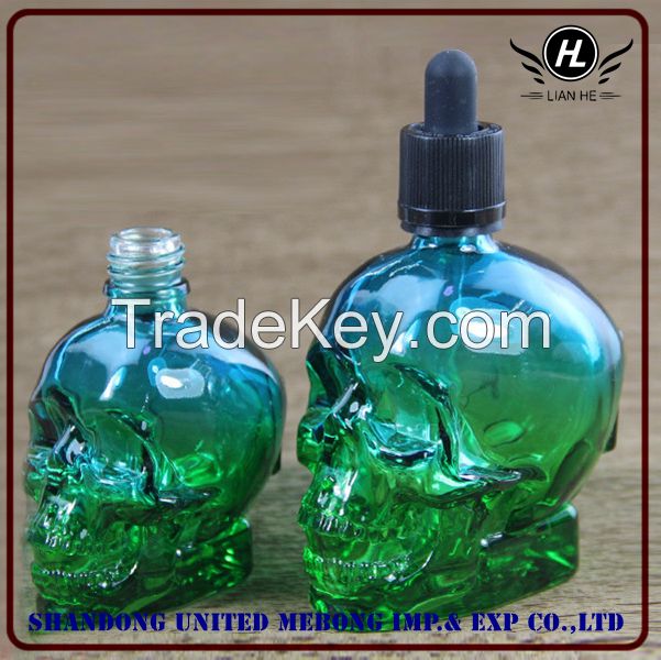 Wholesale 30ml, 60ml and 120ml skull shape glass dropper bottle for e-juice