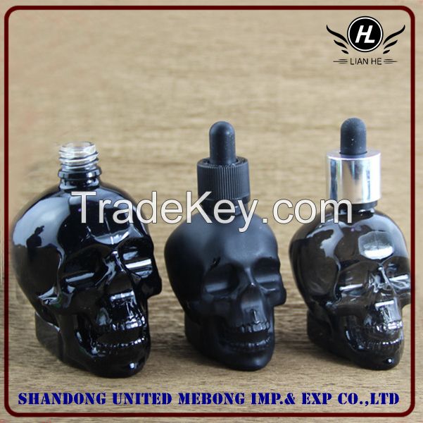 Wholesale 30ml, 60ml and 120ml skull shape glass dropper bottle for e-juice