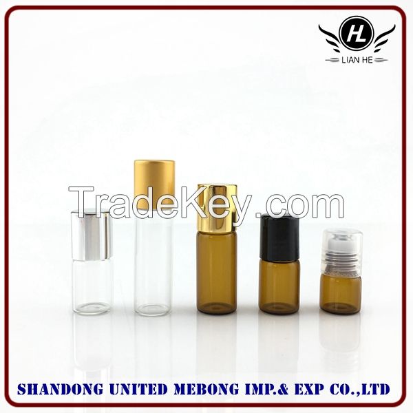 Wholesale 1ml,2ml,3ml amber roll on tube glass bottle with cap and roller