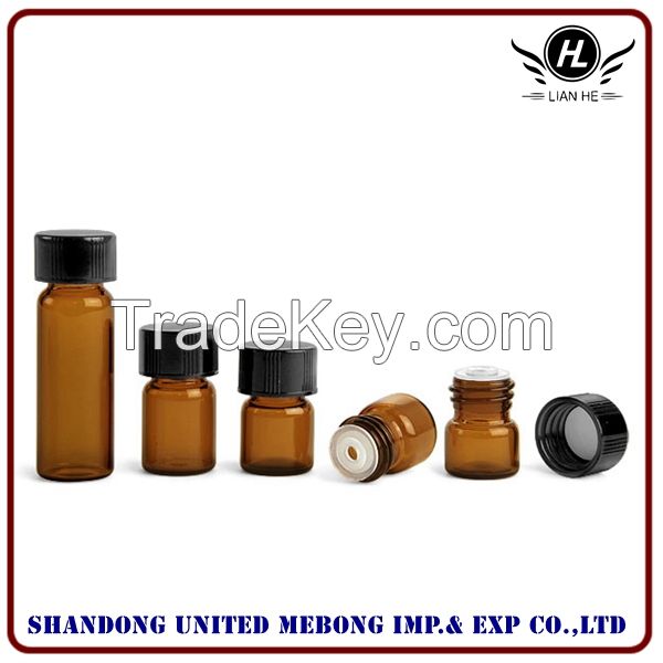 Hot sale Amber Glass Vials with Black Phenolic PV Lined Caps & Orifice Reducers