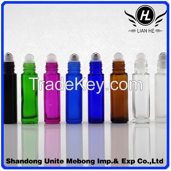 Wholesale different color 10ml glass roll on bottle with roller and cap