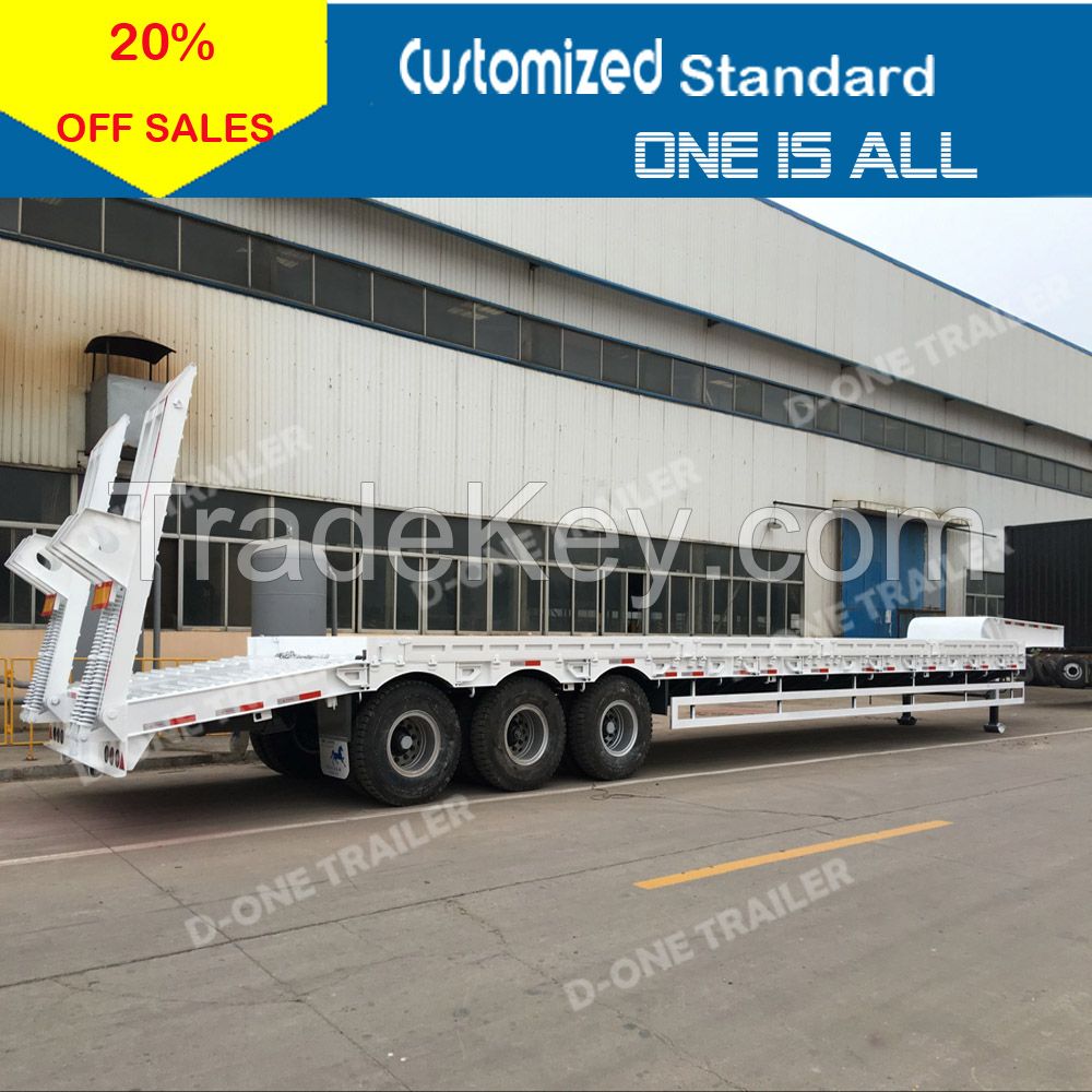 D-one heavy duty machine transport 3 axles 40tons low flatbed semi trailer