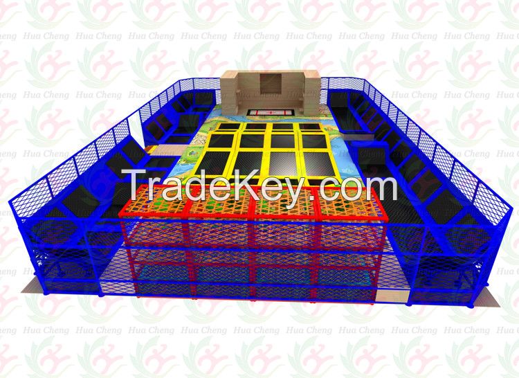 small indoor trampoline park with obstacle course end latitude and rock climbing activity centre