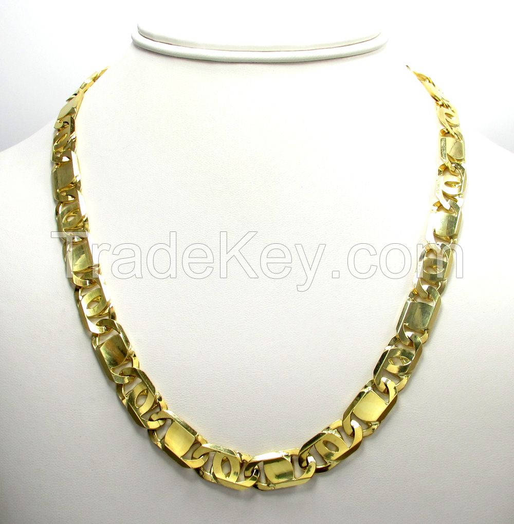10k Yellow Gold Thick Solid Tiger Eye Chain 30