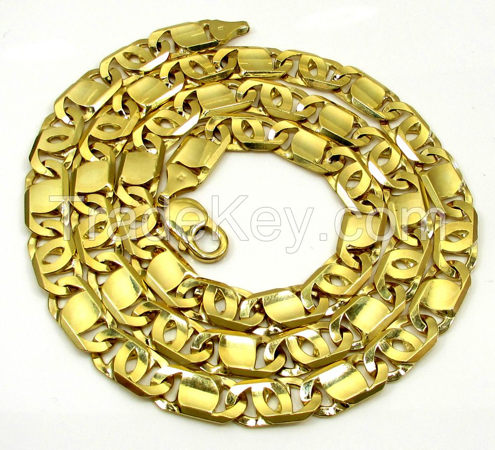 10k Yellow Gold Thick Solid Tiger Eye Chain 30