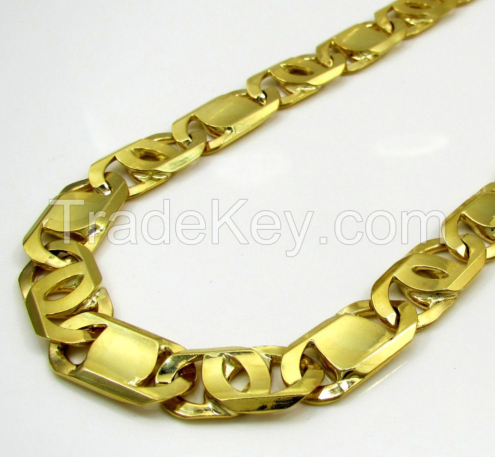 10k Yellow Gold Thick Solid Tiger Eye Chain 30