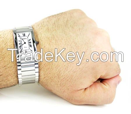Mens 14K White Gold Geneve Quartz Watch