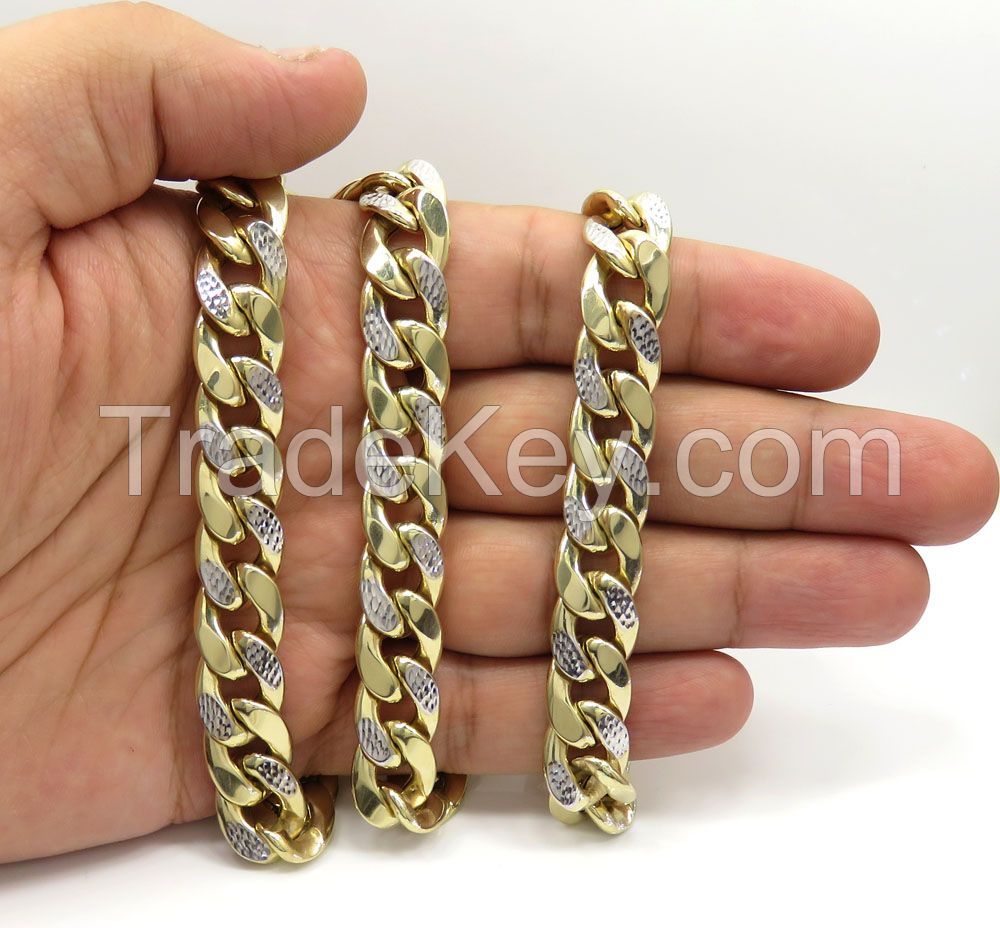 10k Yellow Gold Thick Reversible Two Tone Miami Chain 26 Inch 12.50mm