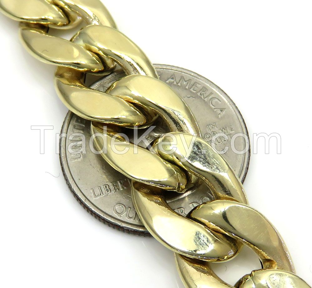 10k Yellow Gold Thick Reversible Two Tone Miami Chain 26 Inch 12.50mm