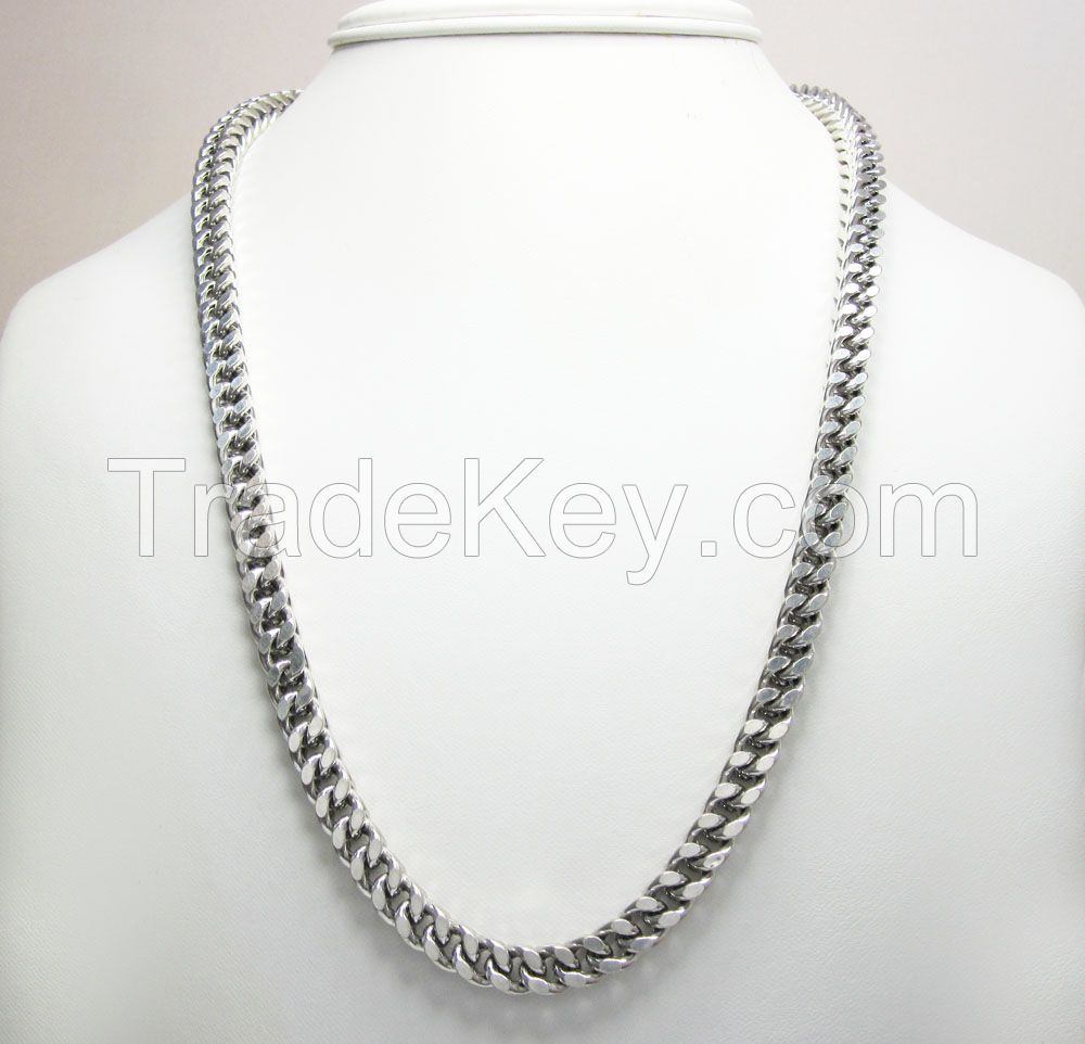 10K White Gold Solid Franco Link Chain 30-40 Inch 6mm