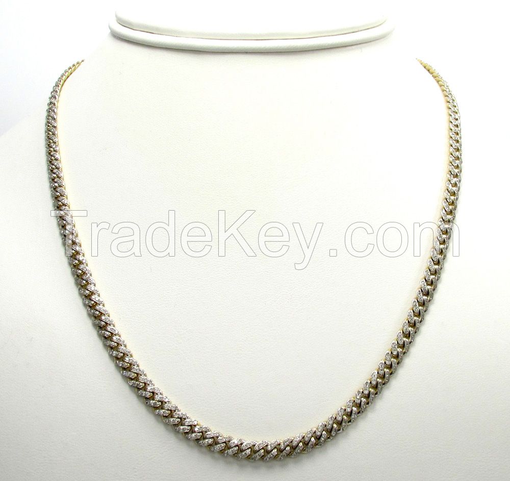 10k Solid Yellow Gold Skinny Diamond Miami Chain 24-26 Inch 5mm 5.52CT