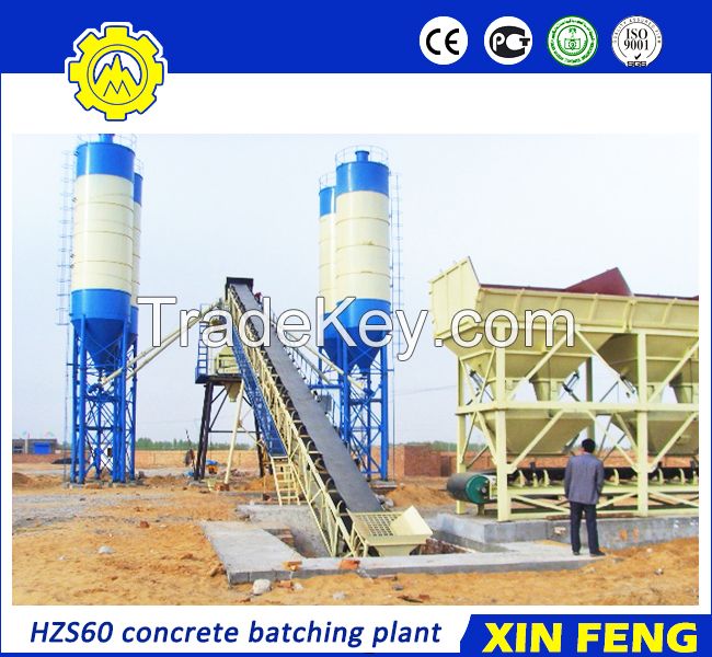 HZS60 concrete batching plant with belt conveyor