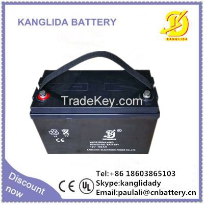 Kanglida sealed lead acid battery 12v100ah battery for solar system