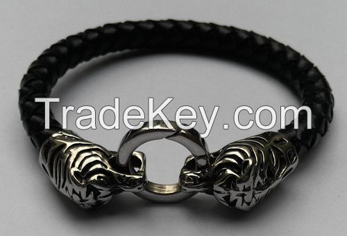 Stainless steel bracelet with leather