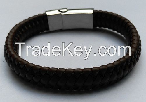 Stainless steel bracelet with plastic leather