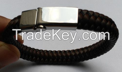 Stainless steel bracelet with plastic leather