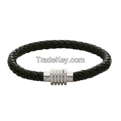 Stainless steel bracelet with leather