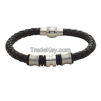 Stainless steel bracelet with leather