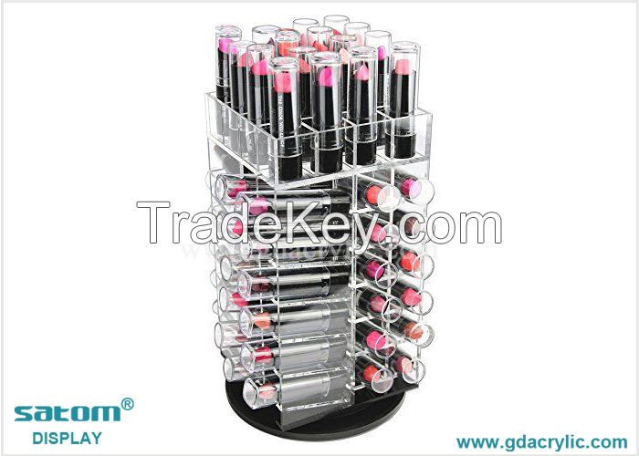 Rotating Lipstick Organizer Acrylic Lipstick Tower , 4 Side Compartment 12 Slots