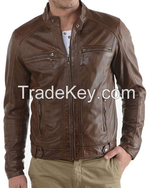 Men's Genuine Lambskin Leather Jacket Black Slim fit Motorcycle jacket