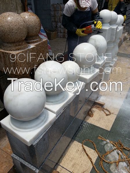 Natural Stone White Marble Balustrade Stone Ball, Pillar Cap for Stone Baluster