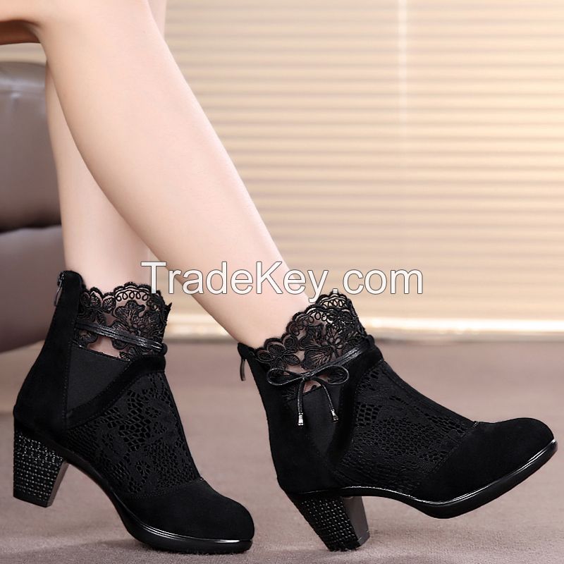 Genuine leather spring and autumn martin boots medium hells shoes women's