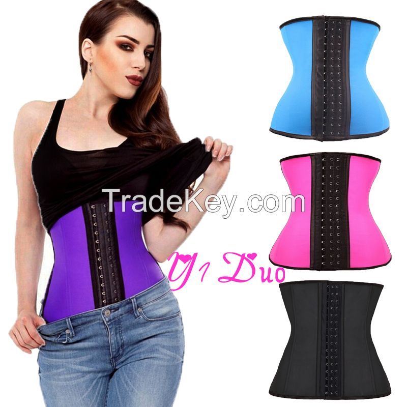 Women 9 steel boned corset latex waist trainer slimming waist cincher