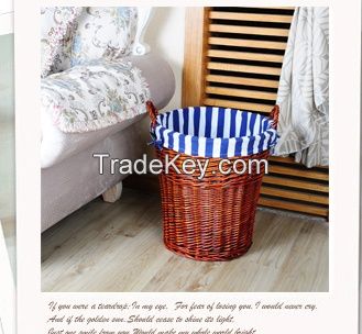round wicker laundry basket with handle