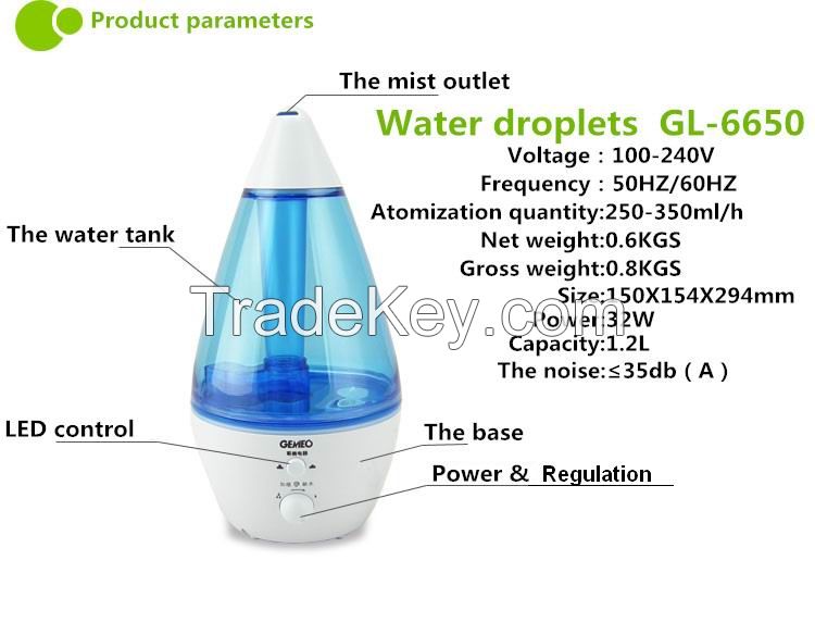 Drop shape spray mist LED aromatherapy Humidifier GL-6650