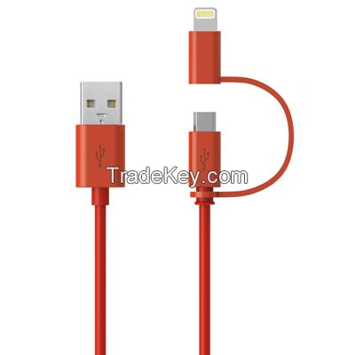 2-in-1 Lightning and Micro USB to USB Data Sync Charge Cable 3.3FT