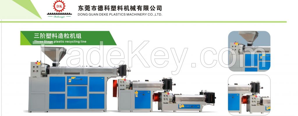 Three stage plastic recycling line
