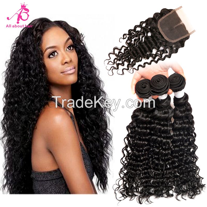 Brazilian deep wave hair with closure 100% virgin human hair bundles clousre 7A grade natural human hair cheap weave 3bundles with closure