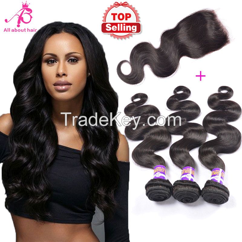 Brazilian virgin hair body wave lace closure 3 bundles Brazilian body wave with closure cheap human hair weave 8A hair wefts 