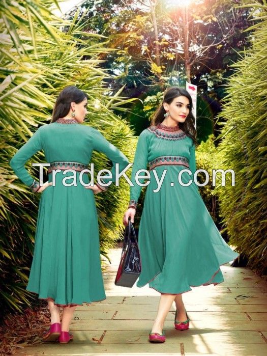 Incredible A-line Kurti Style in Green Color