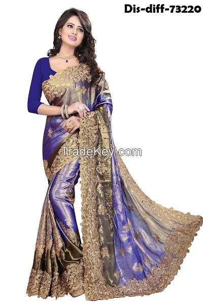 Topnotch Georgette Navy Blue Patch Border Work Saree