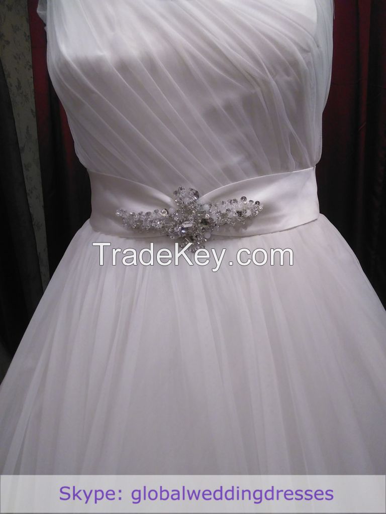 Ball-gown Wedding Dress Ivory Fine-netting One-shoulder Floor-length