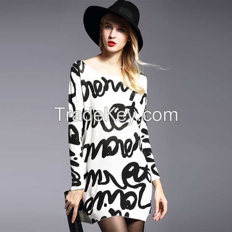 2016 hot sale spring autumn roll neck cute cartoon animal print long sleeve cashmere women sweater 