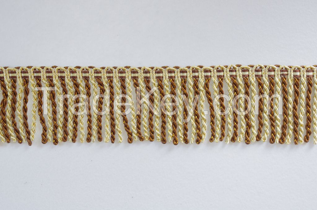 Decorative Gold And Coffee Bullion Fringe For Curtain