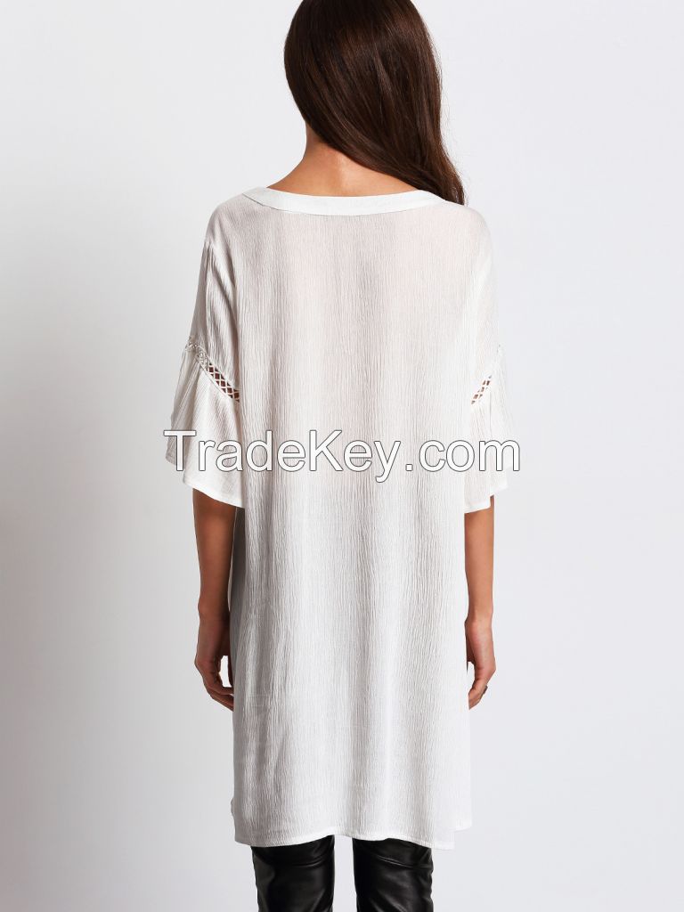 clothing manufacturers overseas low neckline flowy long woman fashion cutting blouse design