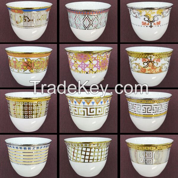 Fine Porcelain Ceramic Cawa Cup with Electronicplating and Decal