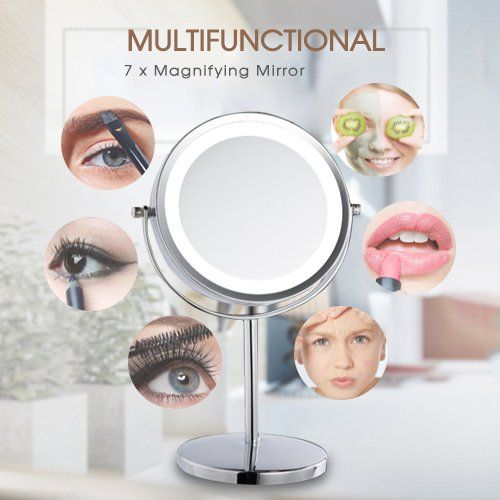 IN STOCK 1pc MOQ 7 inches cheap cosmetic tools battery operated double sided magnifying led lighted vanity table makeup mirrors