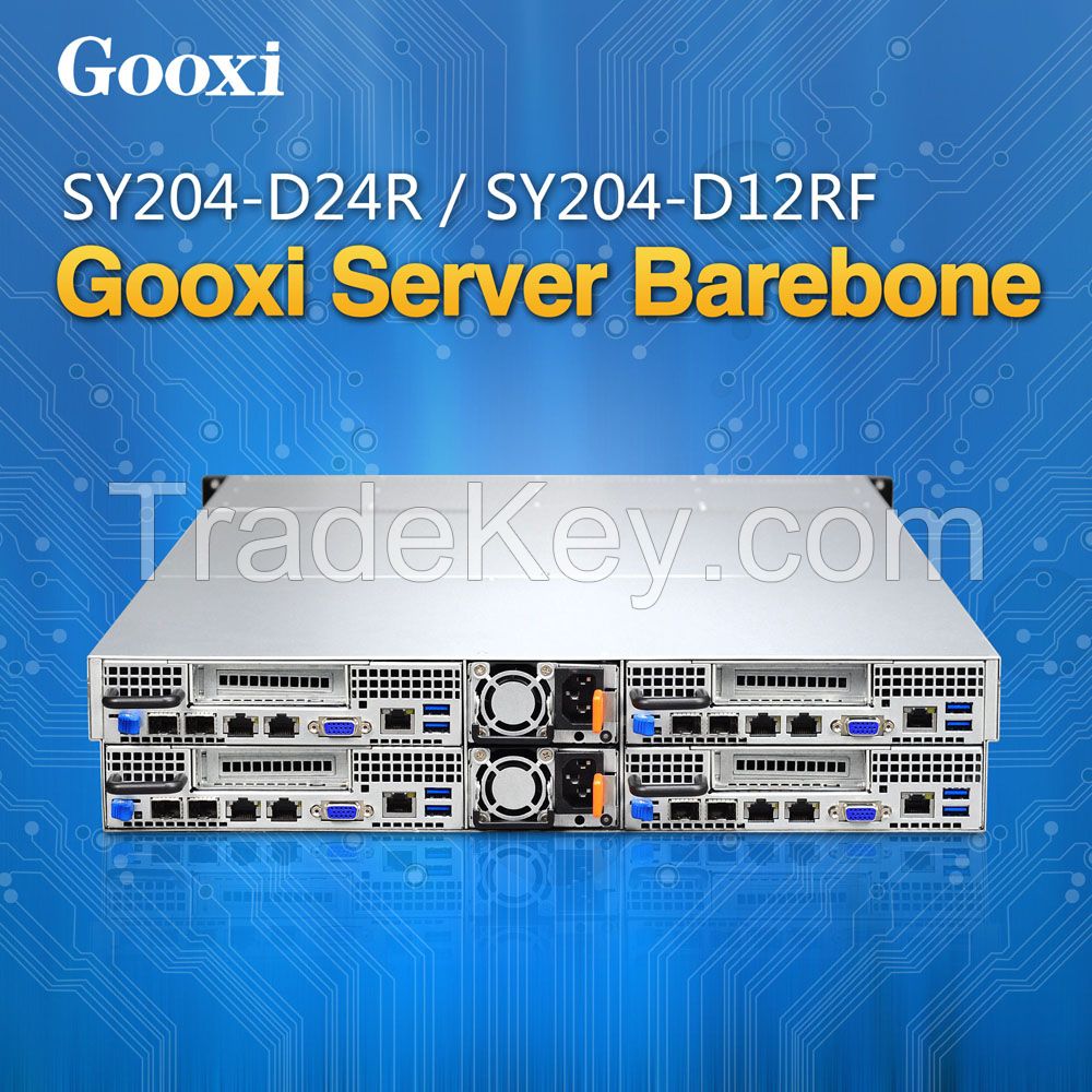 2U server barebone case chassis 4 nodes dual processors high density 24 HDDs Gooxi SY204-D24R/SY204-D24RF Xeon E5-2600