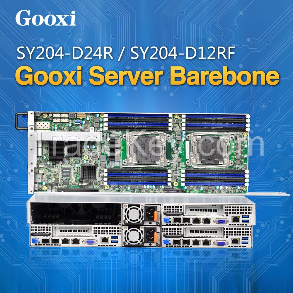 2U server barebone case chassis 4 nodes dual processors high density 24 HDDs Gooxi SY204-D24R/SY204-D24RF Xeon E5-2600