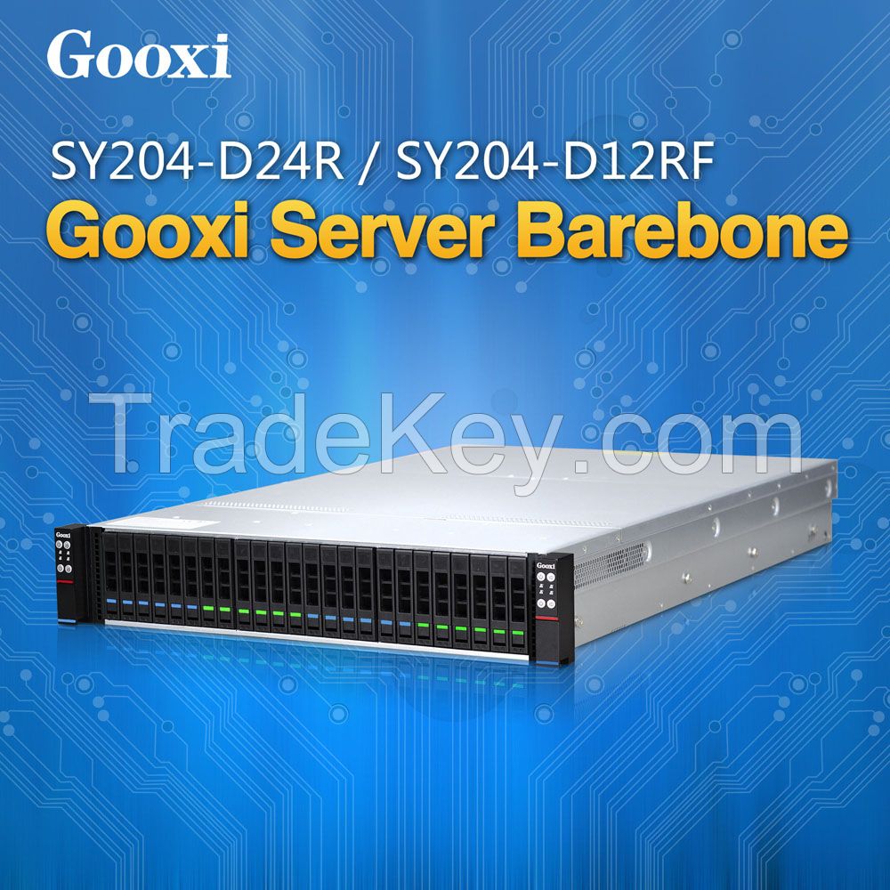 2U server barebone case chassis 4 nodes dual processors high density 24 HDDs Gooxi SY204-D24R/SY204-D24RF Xeon E5-2600