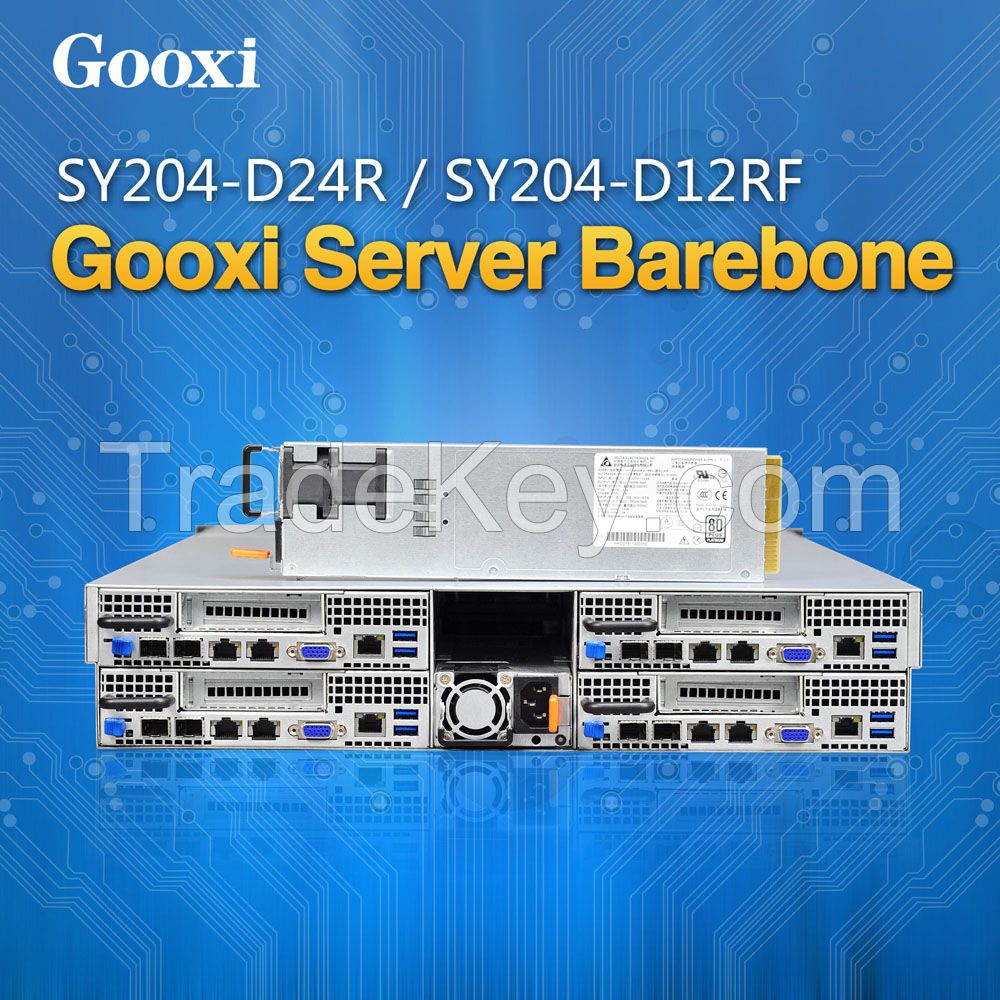 2U server barebone case chassis 4 nodes dual processors high density 24 HDDs Gooxi SY204-D24R/SY204-D24RF Xeon E5-2600