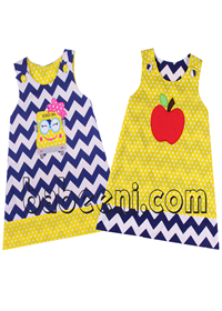 Pretty apple and schoolbus applique A-line reversible dress - BB697