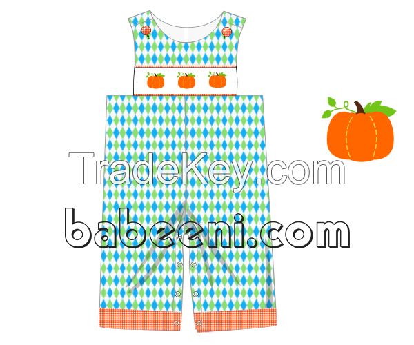 Pumpkins hand smocked longall for boys - BB720